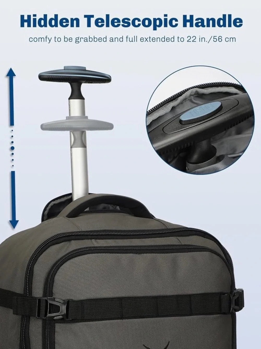 Dark Gray Rolling Travel Backpack with Wheels